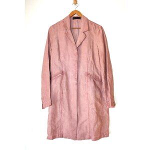 Peruvian Connection Pink Duster 100% linen Trench Jacket Size 4 Pockets Top Peru